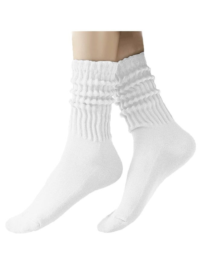 PLZSITDOWN Women Slouch Socks Knit Mid Calf Rib Tube Scrunchy Slouchy Crew Socks White - Image 1